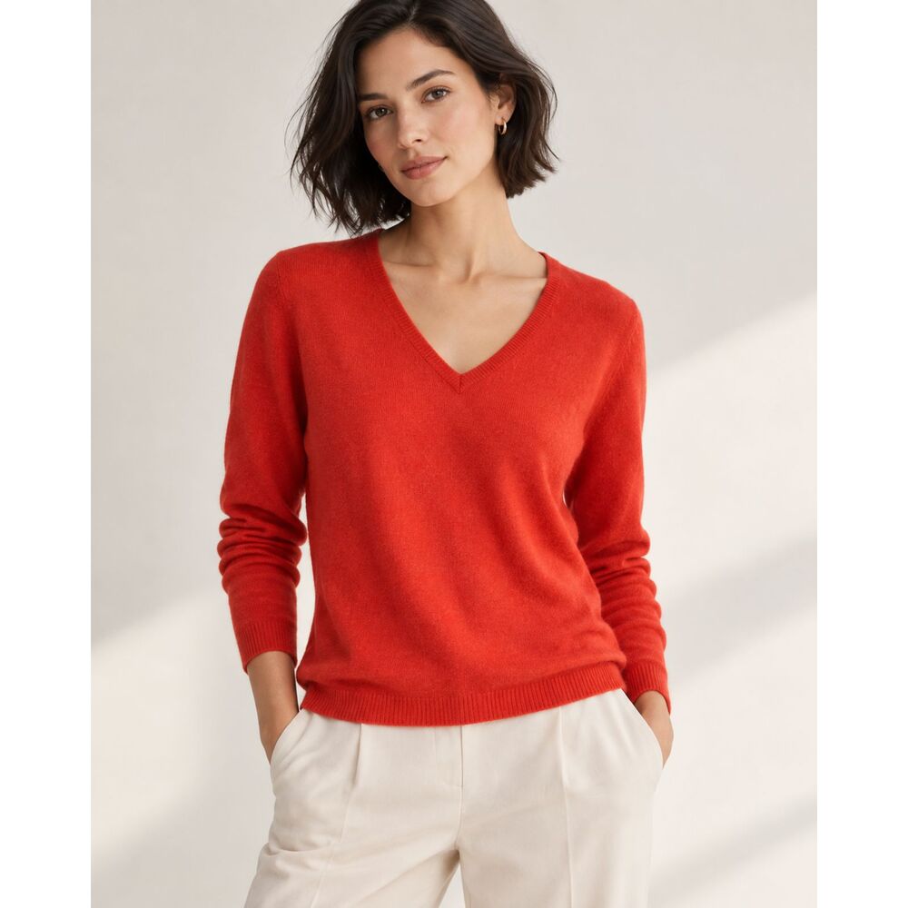 Sutton Studio Cashmere 100% Cashmere V-Neck Sweater Women’s XL Red Orange